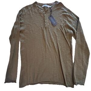 NWT Thomas Payne Mens Sz Medium Henley Sweater Shirt Olive Green 100% Cotton